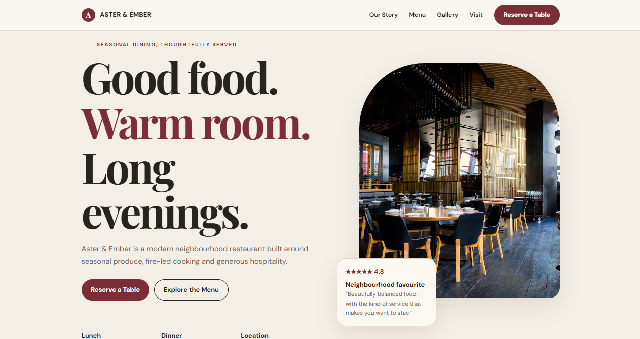 Restaurent Professional Landing Page